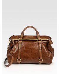 Miu Miu | Brown Vitello Lux Large Bow Bag | Lyst