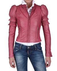 DSquared² | Pink Ruffled Nappa Leather Jacket | Lyst
