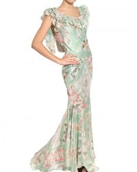 John Galliano | Multicolor Patchwork Print Silk Chiffon Dress | Lyst