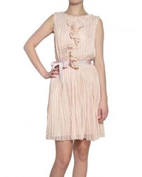 Luisa Beccaria | Pink Embroidered & Pleated Tulle Dress | Lyst