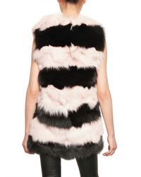 MSGM | Black Striped Fox Vest Fur Coat | Lyst