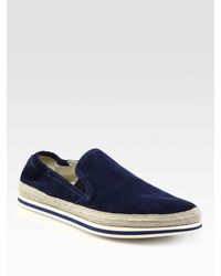 Prada | Blue Suede Velour Slip-ons for Men | Lyst