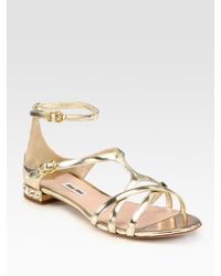Miu Miu | Metallic Leather Jewel Sandals | Lyst