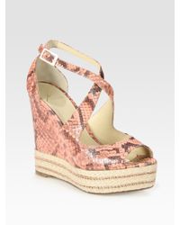 B Brian Atwood | Pink Dekoda Snake-print Leather Espadrille Wedge Sandals | Lyst