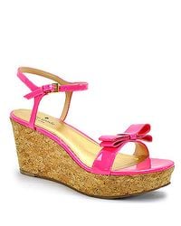 kate spade new york | Pink Patent Bow Cork Wedge Sandal | Lyst