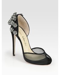 Max Kibardin | Black Bejeweled Suede and Mesh Dorsay Pumps | Lyst