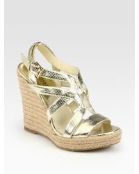 MICHAEL Michael Kors | Palm Beach Metallic Snake-print Leather Wedge Sandals | Lyst