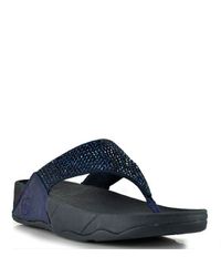 Fitflop | Blue Rokkit - Navy Leather Crystal Thong Sandal | Lyst