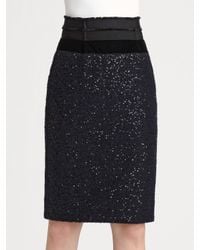 Nina Ricci | Black Waisted Wool and Sequin Pencil Skirt | Lyst