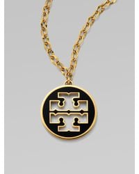 Tory Burch | Black Logo Pendant Necklace | Lyst