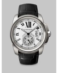 Cartier | Black Calibre De Stainless Steel & Alligator Strap Watch | Lyst