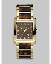 Michael Kors | Brown Tortoise Link Square Watch | Lyst