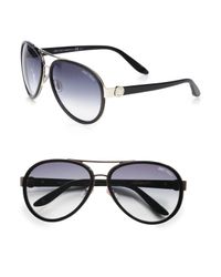 Jimmy Choo | Black Plastic Accented Metal Aviator Sunglasses | Lyst