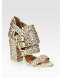 Lyst - Givenchy Glitter-coated Leather and Suede Sandals in Metallic