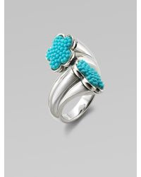 Lagos | Metallic Turquoise Accented Flower Cross-over Ring | Lyst