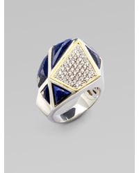 Kara Ross | Metallic White Sapphire & Lapis Pyramid Ring | Lyst