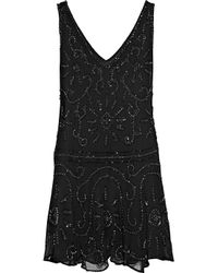 Anna sui Embellished Silk Chiffon Mini Dress in Black | Lyst