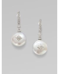 Judith Ripka | White Sapphireaccented White Pearl Drop Earrings | Lyst
