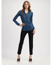Eileen Fisher | Blue Silk Blend Button Down Shirt | Lyst