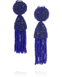 Oscar de la Renta | Blue Beaded Tassel Clip Earrings | Lyst