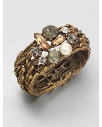 Oscar de la Renta | Metallic Stone Swarovski Crystal Embellished Cuff Bracelet | Lyst