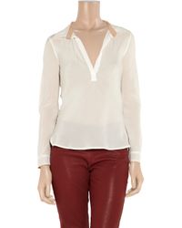 Maje Irina Silk Blouse in White | Lyst