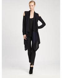 Donna Karan | Black Reversible Cold Shoulder Cardigan | Lyst
