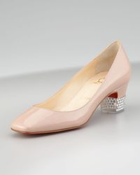 Christian Louboutin | Natural Gloria Patent & Crystal Heel Pumps | Lyst