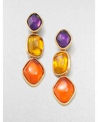 Oscar de la Renta | Metallic Stone Accented Graduated Drop Clipon Earrings | Lyst