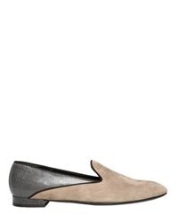 Giorgio Armani | Gray 10mm Suede and Lizard Loafers | Lyst