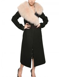 Nina Ricci | Black Wolf Collar On Double Face Wool Coat | Lyst