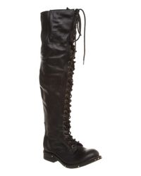 Lyst - Jeffrey Campbell Meds Lace Up Knee Boot Black Leather in Black