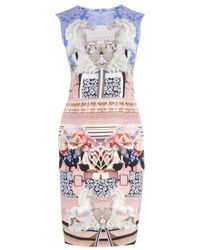 Mary Katrantzou | Purple Satin Sl Powdy Horse Print Dr | Lyst