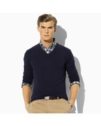 Polo Ralph Lauren | Blue Cashmere V-neck Sweater for Men | Lyst