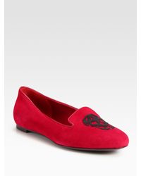 Alexander McQueen | Red Suede Sequin Skull Smoking Slippers | Lyst