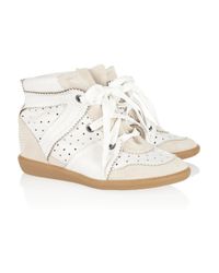Isabel Marant Betty Leather and Suede Wedge Sneakers in White - Lyst