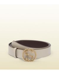 Lyst - Gucci Belt with Studded Interlocking G Buckle in White