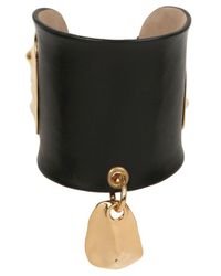 Sergio Rossi | Black Gold Metal Leather Cuff | Lyst