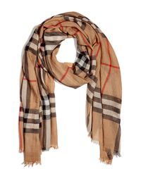 Burberry | Beige Camel Giant Check Woolsilk Gauze Scarf | Lyst