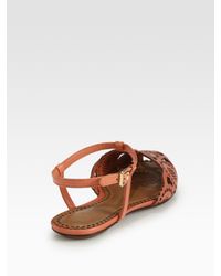 Tory burch Alexa Leather T-Strap Sandals in Brown | Lyst