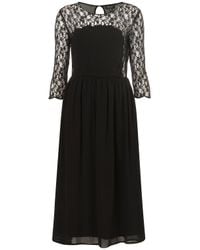 Topshop Bodice Lace Insert Midi Dress in Black | Lyst