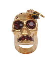 Alexander McQueen | Metallic Goldred Crystal Bee and Skull Cocktail Ring | Lyst