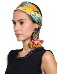 Dolce & Gabbana | Multicolor Pom Pom Raffia Clip On Earrings | Lyst