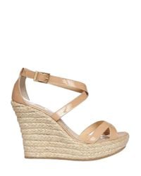 Jimmy Choo | Natural 120mm Porto Patent Criss Cross Wedges | Lyst