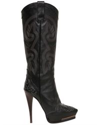 Lanvin | Black 130mm Embroidered Leather Boots | Lyst