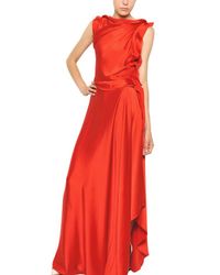Lyst - Lanvin Washed Silk Satin Asymmetrical Dress in Red