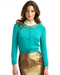 Boutique Moschino | Blue Beaded Collar Cotton Cardigan | Lyst