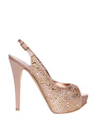 Gina | Natural 125mm Asha Satin and Crystals Sandals | Lyst