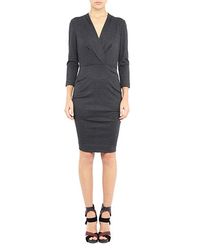 Nicole Miller | Blue V-neck Tucked Ponte Dress | Lyst