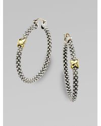 Lagos | Metallic 18k Gold Accented Sterling Silver Textured Hoop Earrings | Lyst
